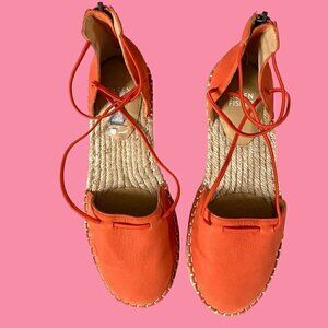 Eileen Fisher Nubuck Leather Lace Espadrille Sandal size 6 jute braiding